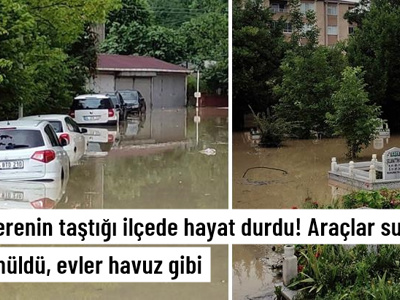 2 derenin taştığı Cide'de hayat durma noktasına geldi! Araçl