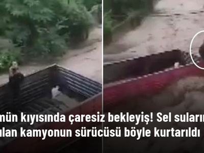 Sel sularına kapılan kamyonun sürücüsü, son anda kurtarıldı!